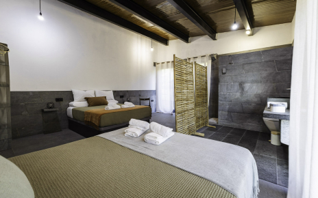 En suite facilities are open plan in all bedrooms